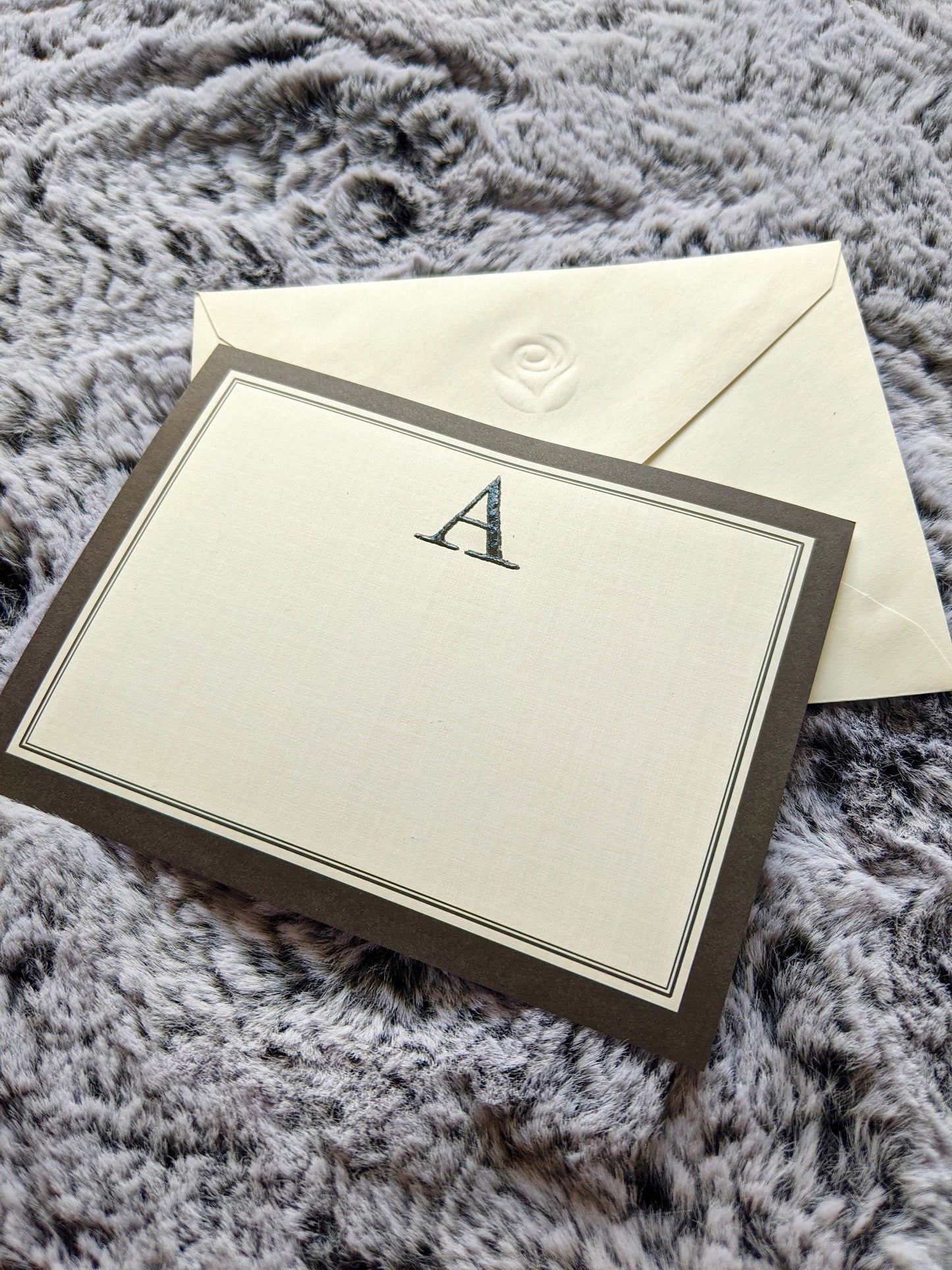 Embossed Monogrammed Blank Note Cards - Gold or Black Outline