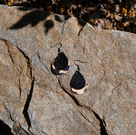 Layered Faux Leather Earrings – Leopard and Glitter Teardrop #105