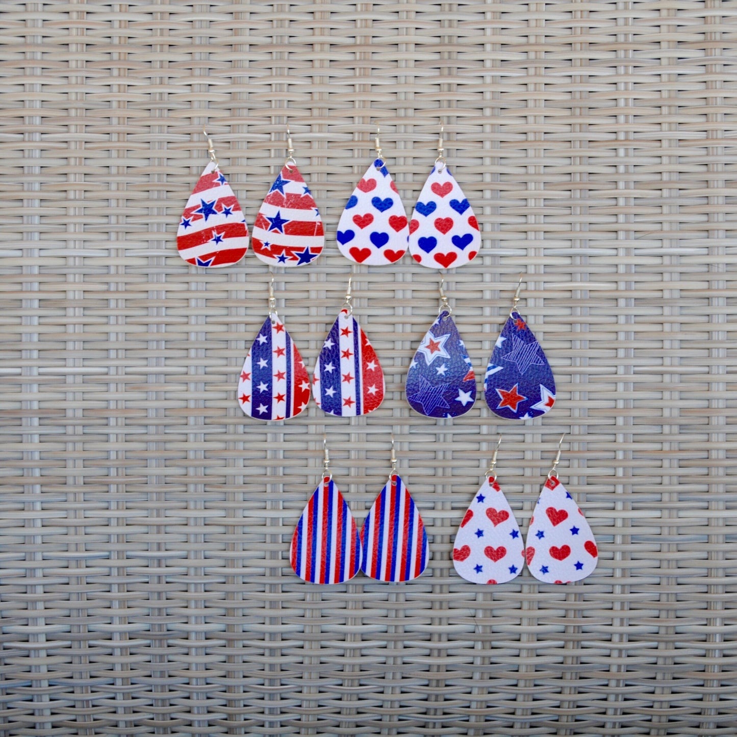 Faux Leather Earrings – Fourth of July – Patriotic Layered Teardrop Earrings #112