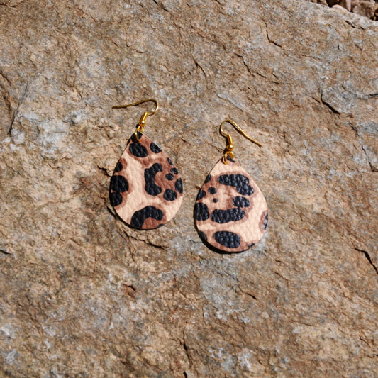 Faux Leather Earrings – Leopard Teardrop #107