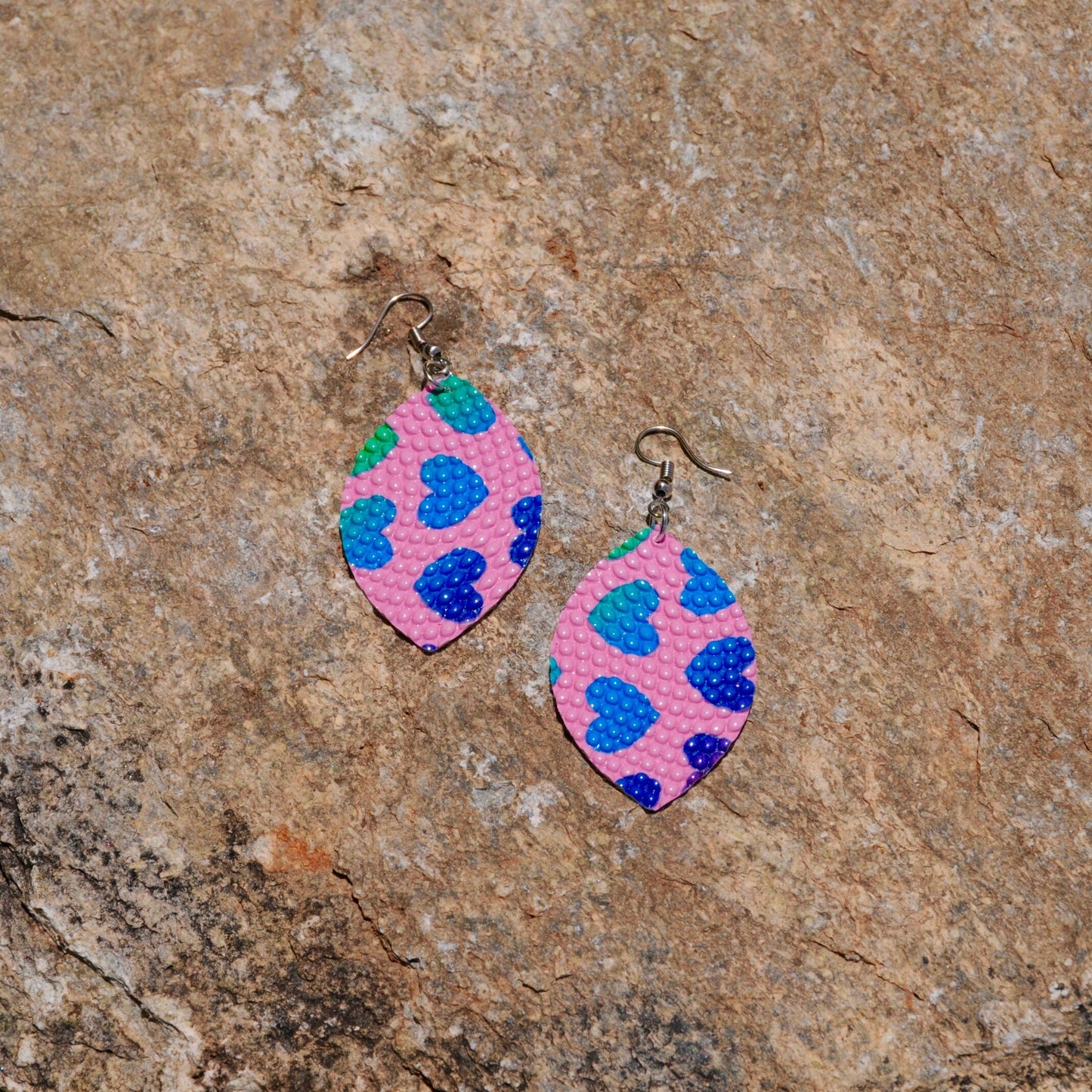 Faux Leather Earrings – Embossed Hearts – Leaf Earrings #114