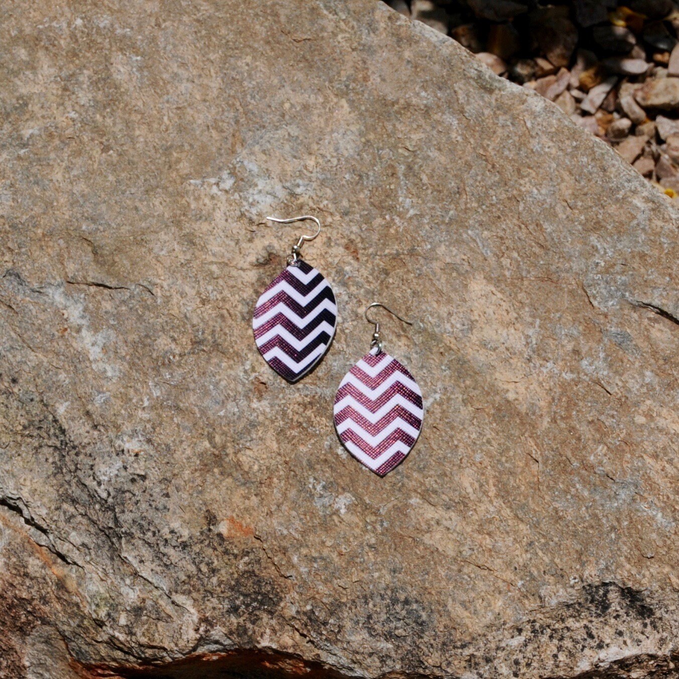 Faux Leather Earrings – Stripes – Single Layer Leaf Earrings #116