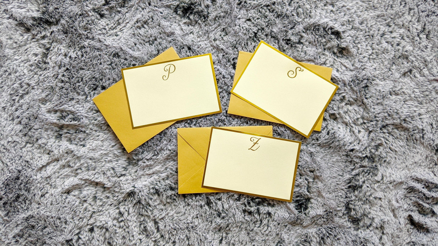 Embossed Monogrammed Blank Note Cards - Gold or Black Outline