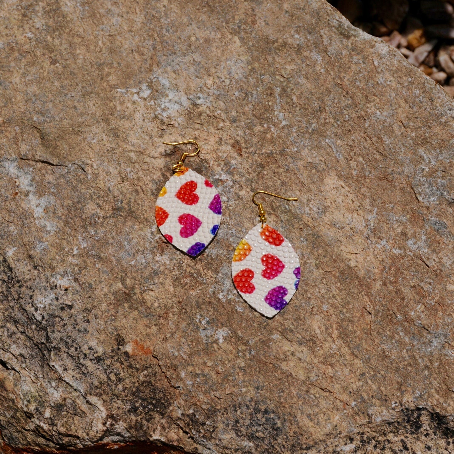 Faux Leather Earrings – Embossed Hearts – Leaf Earrings #114